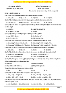 Đề thi học kì I Hóa lớp 11 trường THPT Yên Hòa - Hà Nội