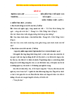 Đề thi cuối kì 2 Tiếng Việt lớp 4 (Đề 10)