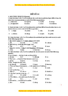 Đề thi trắc nghiệm Tiếng anh 10 năm 2022 - 2023 (Đề 14)