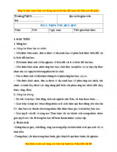 Giáo án Phản ứng hóa học Hóa học 8 Kết nối tri thức