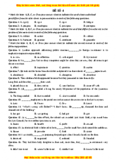 Đề thi thử THPT Quốc Gia môn Tiếng Anh có đáp án ( đề 4 ) - thầy Bùi Văn Vinh