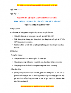 Giáo án Bài giá trị lượng giác của một góc từ 0 độ đến 180 độ Toán 10 Chân trời sáng tạo