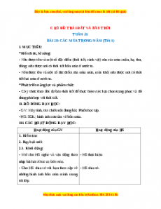 Giáo án Các mùa trong năm Tự nhiên xã hội 2 Kết nối tri thức