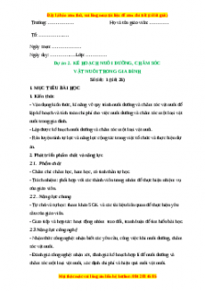 Giáo án Công nghệ 7 Bài dự án 2 (Chân trời sáng tạo): Kế hoạch nuôi dưỡng, chăm sóc vật nuôi trong gia đình