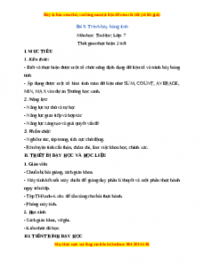 Giáo án Tin học 7 Kết nối tri thức Chủ đề 4 Bài 9 Trình bày bảng tính