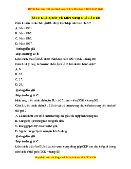 Trắc nghiệm Bài 4: Khái quát về liên minh Châu Âu