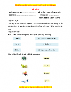 Đề thi Tiếng Việt lớp 1 Học kì 1 Chân trời sáng tạo (Đề 11)