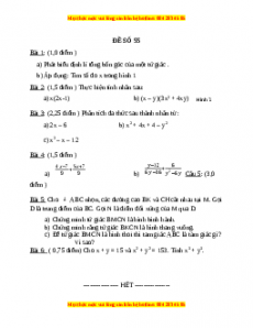 Đề thi cuối học kì 1 Toán 8 năm 2022 - 2023 - Đề 55