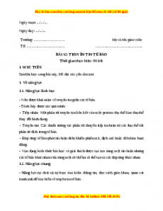 Giáo án Sinh học 10 Bài 12 (Kết nối tri thức): Truyền tin tế bào