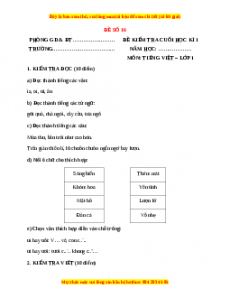 Đề thi Tiếng Việt lớp 1 Học kì 1 Chân trời sáng tạo (Đề 16)