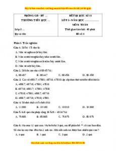 Đề thi cuối kì 2 Toán lớp 3 Cánh diều ( Đề 4)