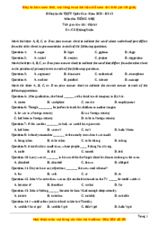 Đề thi thử THPT Quốc Gia môn Tiếng Anh có đáp án ( đề 13 ) - cô Hoàng Xuân