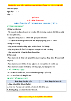 Giáo án Phép cộng các số trong phạm vi 100 000 Toán 3 Chân trời sáng tạo