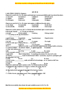 Đề thi trắc nghiệm Tiếng anh 10 năm 2022 - 2023 (Đề 29)