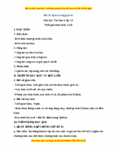 Giáo án Tin học 10 Bài 26 (Kết nối tri thức): Hàm trong python