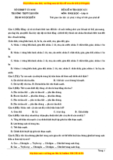Đề thi học kì 1 Sinh học 11 trường THPT Chuyên Phan Ngọc Hiển - Cà Mau
