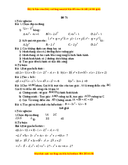 Đề thi giữa kì 1 Toán 8 năm 2023 - Đề 71