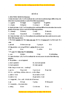 Đề thi trắc nghiệm Tiếng anh 10 năm 2022 - 2023 (Đề 16)