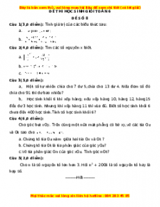Đề chọn HSG môn Toán 6 năm 2022 - 2023 có đáp án ( Đề 8)