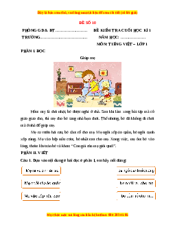 Đề thi Tiếng Việt lớp 1 Học kì 1 Kết nối tri thức (Đề 10)