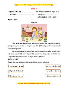 Đề thi Tiếng Việt lớp 1 Học kì 1 Kết nối tri thức (Đề 10)