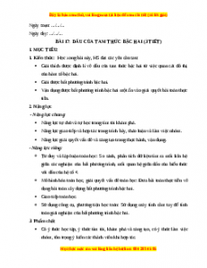 Giáo án Dấu của tam thức bậc hai Toán 10 Kết nối tri thức