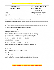 Đề thi giữa kì 2 Toán 4 năm 2023 (Đề 4)
