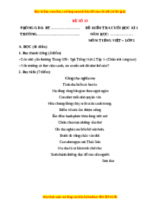 Đề thi học kì 1 Tiếng Việt lớp 2 Chân trời sáng tạo - Đề 19