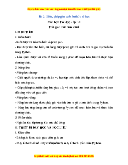 Giáo án Tin học 10 Bài 2 (Cánh diều): Biến, phép gán và biểu thức số học