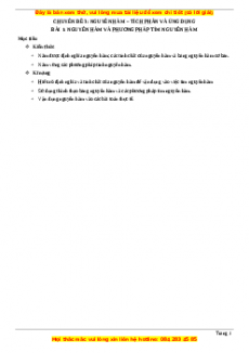 Chuyên đề Giải tích 12 năm 2023 - Chủ đề: Nguyên hàm - Tích phân