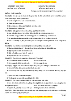 Đề thi cuối kì 1 Lịch sử 12 năm 2023 Trường THPT Sông Lô - Vĩnh Phúc