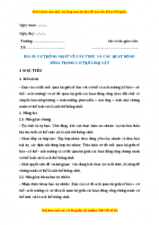 Giáo án Sinh học 7 Cánh diều Bài 35. Sự thống nhất về cấu trúc và các hoạt động sống trong cơ thể sinh vật