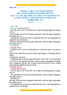 Giáo án Bài 20 Địa lí 10 Cánh Diều (2024): Vai trò, đặc điểm, các nhân tố ảnh hưởng tới sự phát triển và phân bố nông nghiệp, lâm nghiệp, thủy sản