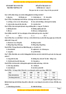 Đề thi học kì 1 Địa lý 12 năm 2023 trường THPT Đại Từ - Thái Nguyên