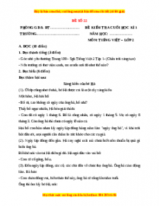 Đề thi học kì 1 Tiếng Việt lớp 2 Chân trời sáng tạo - Đề 22
