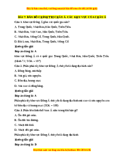 Trắc nghiệm Bài 7: Bản đồ chính trị Châu Á. Các khu vực Châu Á