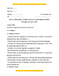 Giáo án Bài 11: Tổng hợp và phân giải các chất trong tế bào Sinh học 10 Cánh diều