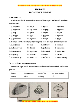 Bộ bài tập Tiếng Anh 9 thí điểm theo từng Unit Phần 2 có đáp án