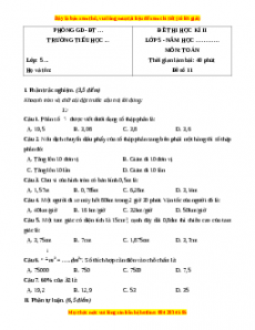 Đề thi cuối kì 2 Toán lớp 5 năm 2023 (Đề 11)