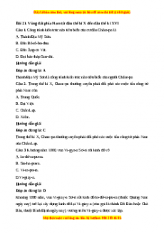 Trắc nghiệm Bài 21: Vùng đất phía Nam từ đầu thế kỉ X đến đầu thế kỉ XVI