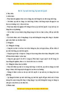Giáo án Áp suất chất lỏng. Áp suất khí quyển Vật lí 8 Kết nối tri thức