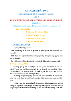 Giáo án Tin học 3 Chân trời sáng tạo Bài 9:  LƯU TRỮ, TRAO ĐỔI VÀ BẢO VỆ THÔNG TIN CỦA EM VÀ GIA ĐÌNH