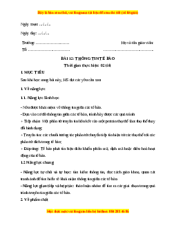 Giáo án Bài 12: Thông tin giữa các tế bào Sinh học 10 Cánh diều