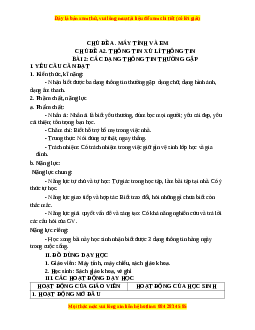 Giáo án Tin học 3 Cánh diều Bài 2: Các dạng thông tin thường gặp