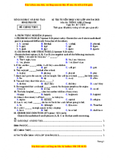 Đề thi vào 10 Tiếng Anh chính thức năm 2022 - 2023 (Đề 33)