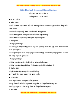 Giáo án Tin học 10 Bài 3 (Cánh diều): Thực hành làm quen và khám phá python