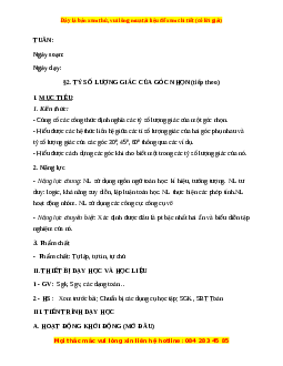 Giáo án Tỉ số lượng giác của góc nhọn (Tiếp theo) Toán 9 Học kì 1