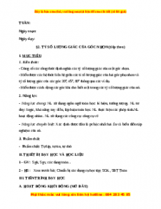 Giáo án Tỉ số lượng giác của góc nhọn (Tiếp theo) Toán 9 Học kì 1