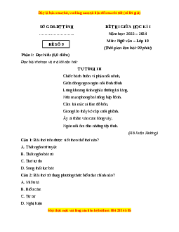 Đề thi giữa học kì 1 Ngữ Văn 10 Cánh diều có đáp án (Đề 9)