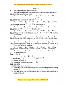 Đề thi Toán 9 học kì 1 năm 2022 - 2023 - Đề 14